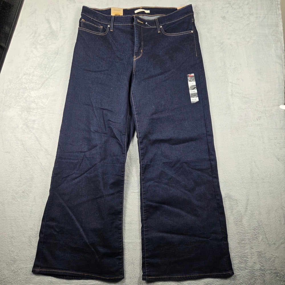 Levis 318 Shaping Wide Leg Jeans Womens 34 Dark Wash New Missing Button Stretch